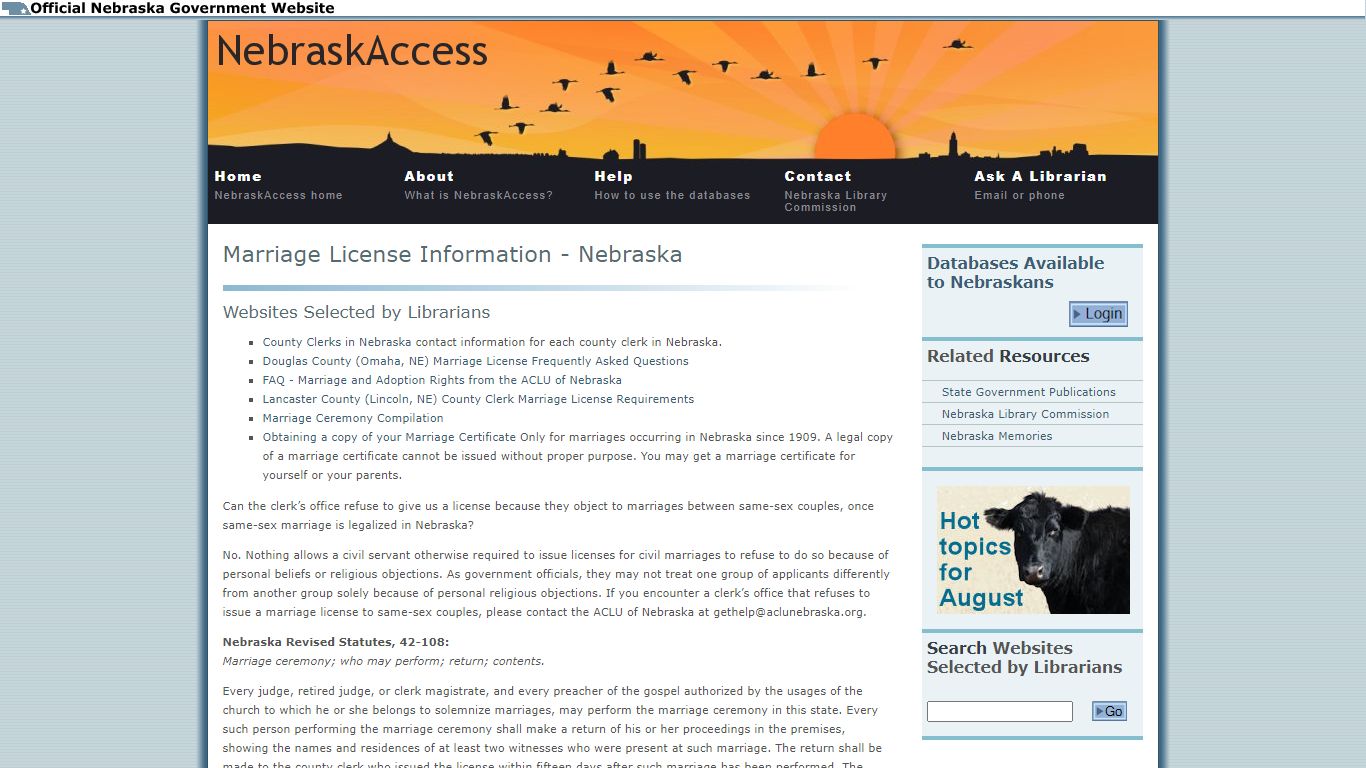 Marriage License Information - Nebraska - NebraskAccess